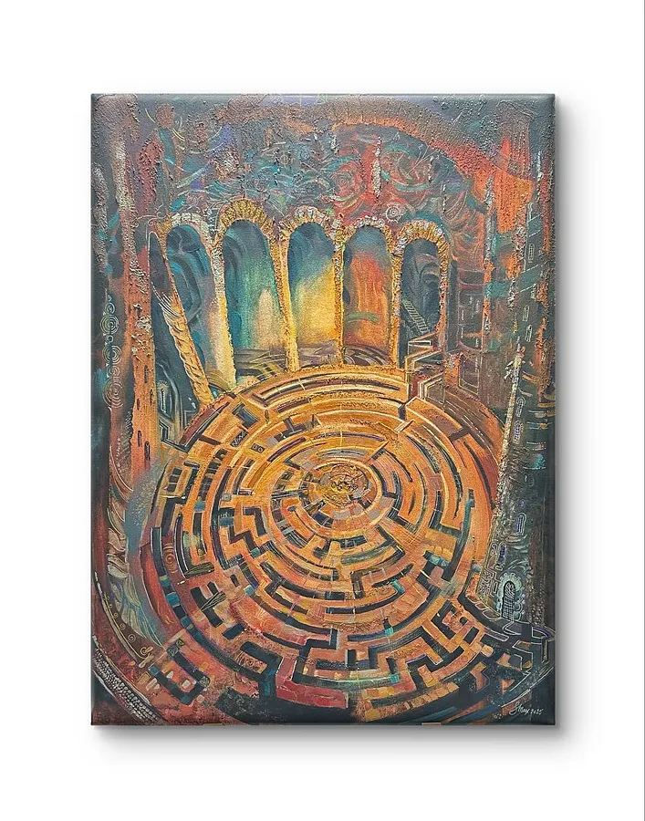 Image of The Labyrinth of Daedalus by Maksym Stasiuk, size: 60 cm x 80 cm, Painting medium, from Lviv, part of the Mythic Echoes/Міфічне Відлуння series, priced at $750