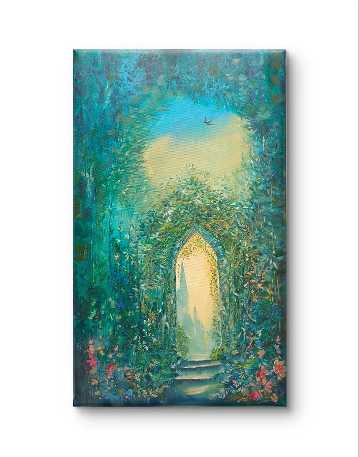 Image of The Gardens of Semiramis by Maksym Stasiuk, size: 70 cm x 100 cm, made of Acrylic, Canvas, Painting medium, from Lviv, part of the Mythic Echoes/Міфічне Відлуння series, priced at $850
