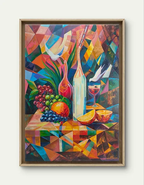 Image of The Geometry of Grace by Maksym Stasiuk, size: 70 cm x 100 cm, made of Acrylic, Canvas, Painting medium, from Lviv, part of the Fantasy Still Life series, priced at $1680 Photo 2 of 5.