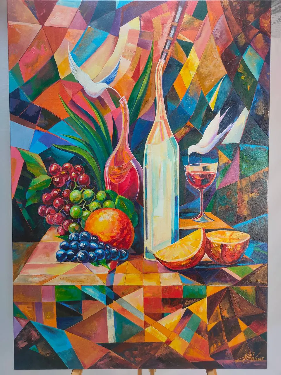 Image of The Geometry of Grace by Maksym Stasiuk, size: 70 cm x 100 cm, made of Acrylic, Canvas, Painting medium, from Lviv, part of the Fantasy Still Life series, priced at $1680 Photo 4 of 5.