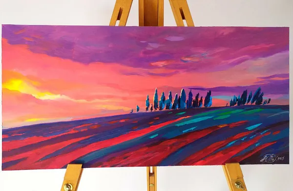Image of Still Moving by Maksym Stasiuk, size: 50х30 см, made of Acrylic, Painting medium, from Lviv, part of the Colorfull Landscapes series, priced at $340 Photo 4 of 4.