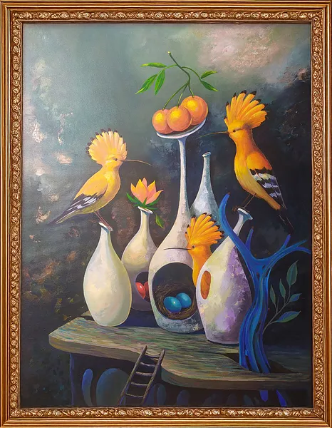 Image of The Blooming Nest by Maksym Stasiuk, size: 60 cm x 80 cm, made of Acrylic, Canvas, Painting medium, from Lviv, Ukraine, part of the Fantasy Still Life series, priced at $1080 Photo 2 of 6.